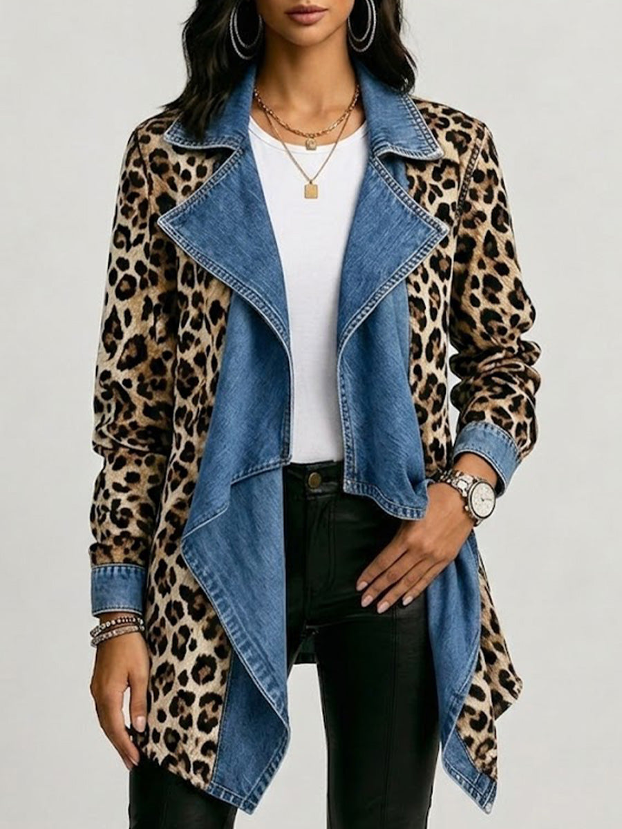 Sherilyn™ | Leopard Print & Denim Open-Front Jacket