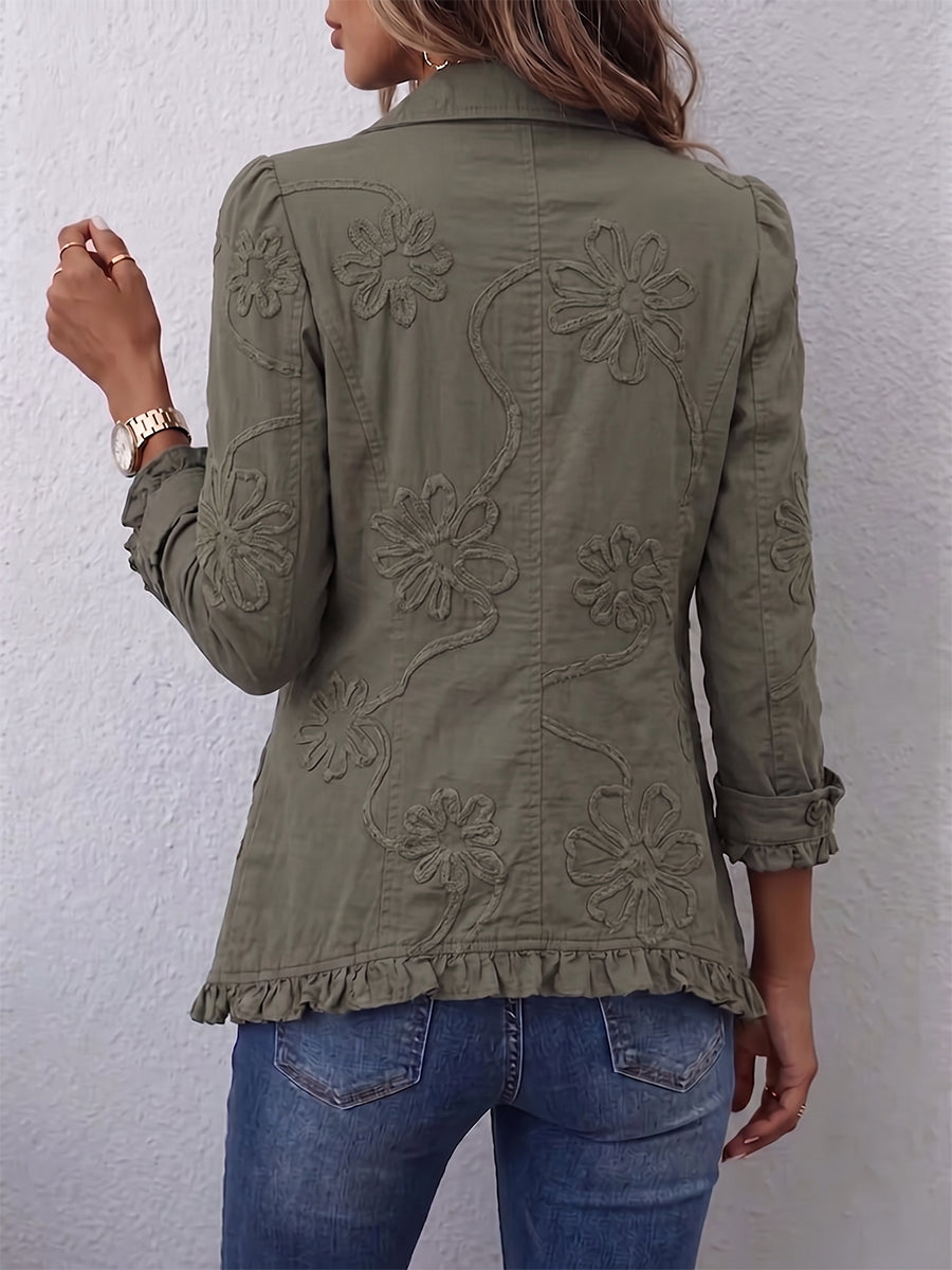 Kimberly™ | Embroidered Floral Ruffle-Trim Jacket