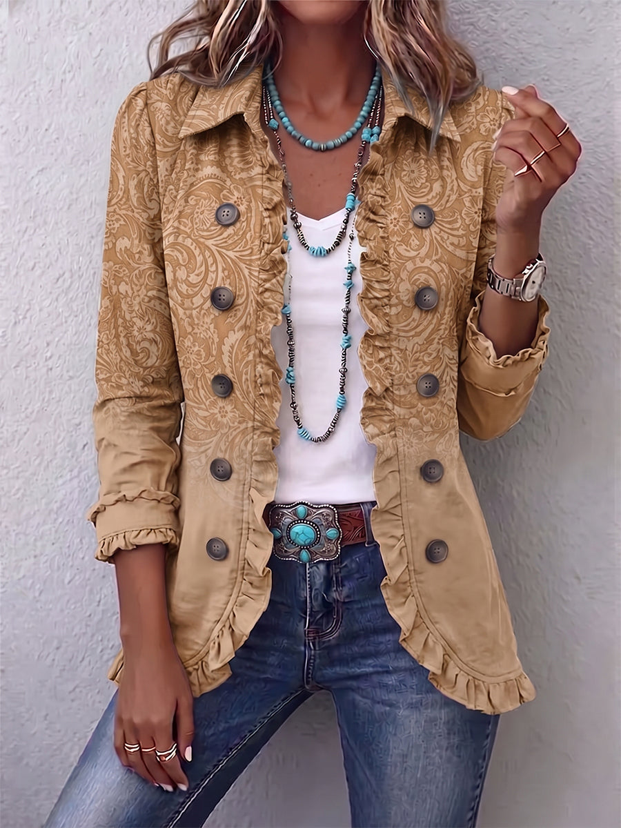 Kristelle™ | Western Paisley Ruffle-Trim Jacket