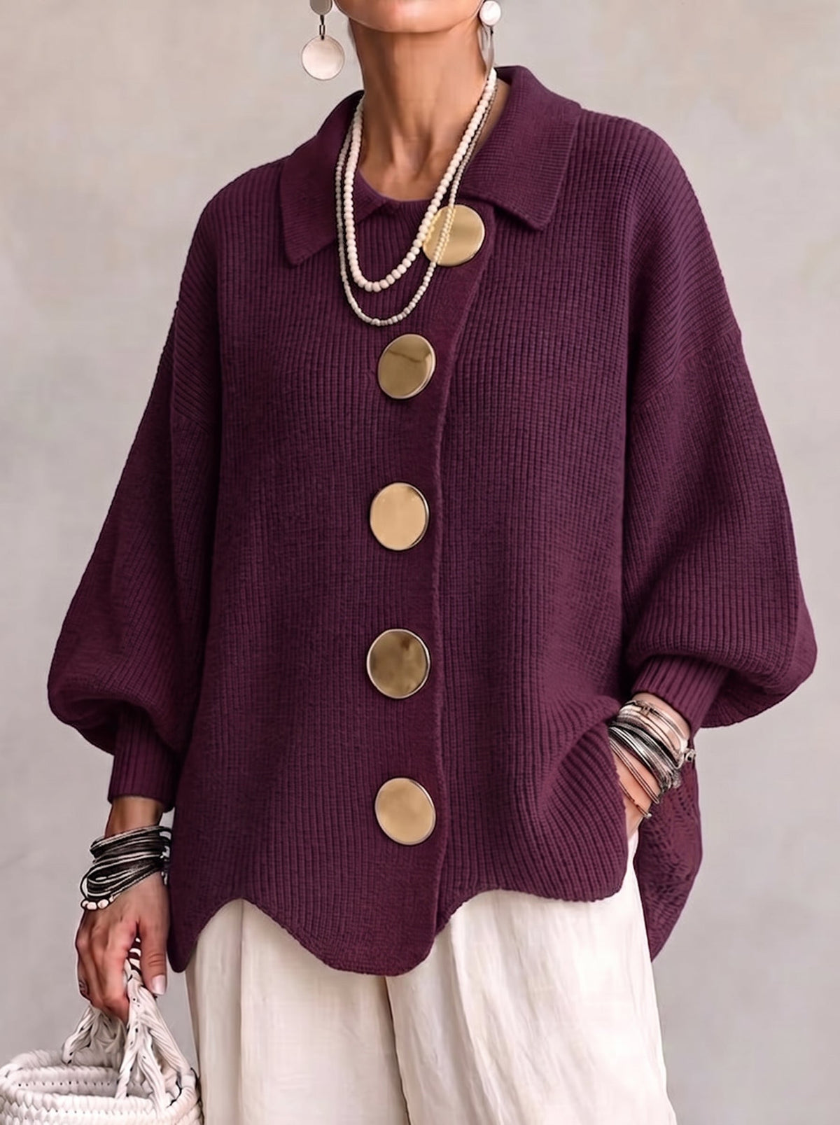 Ardelle™ | Oversized Collared Button Cardigan