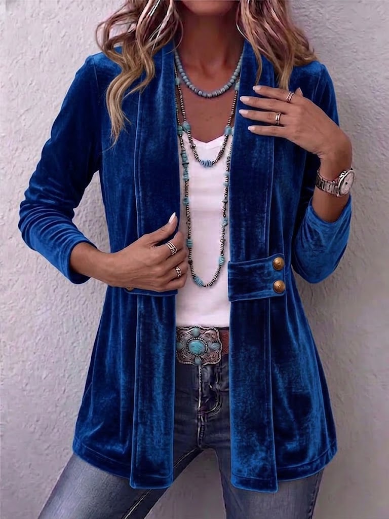 Carmella™ | Vintage Velvet Open-Front Longline Jacket
