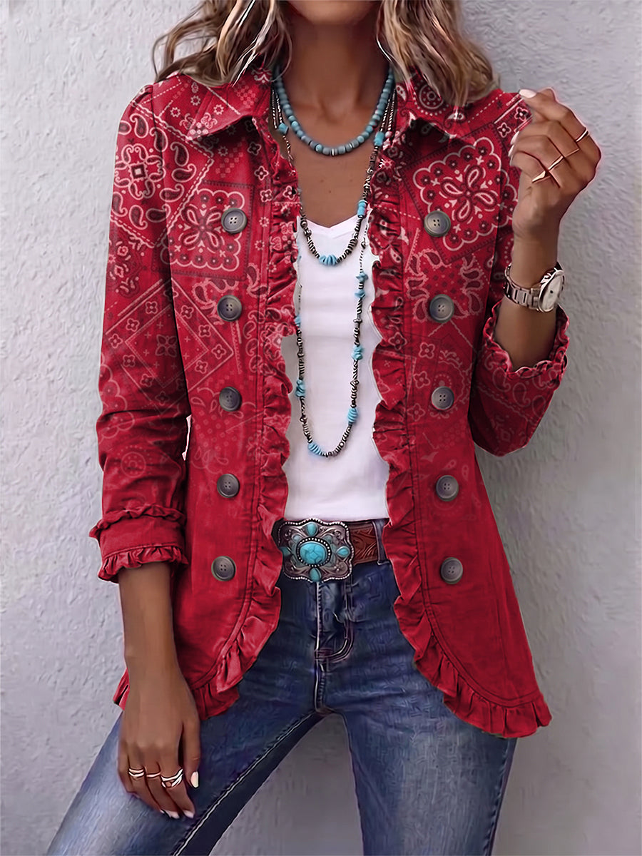 Scarlett™ | Bohemian Paisley Ruffle-Trim Jacket