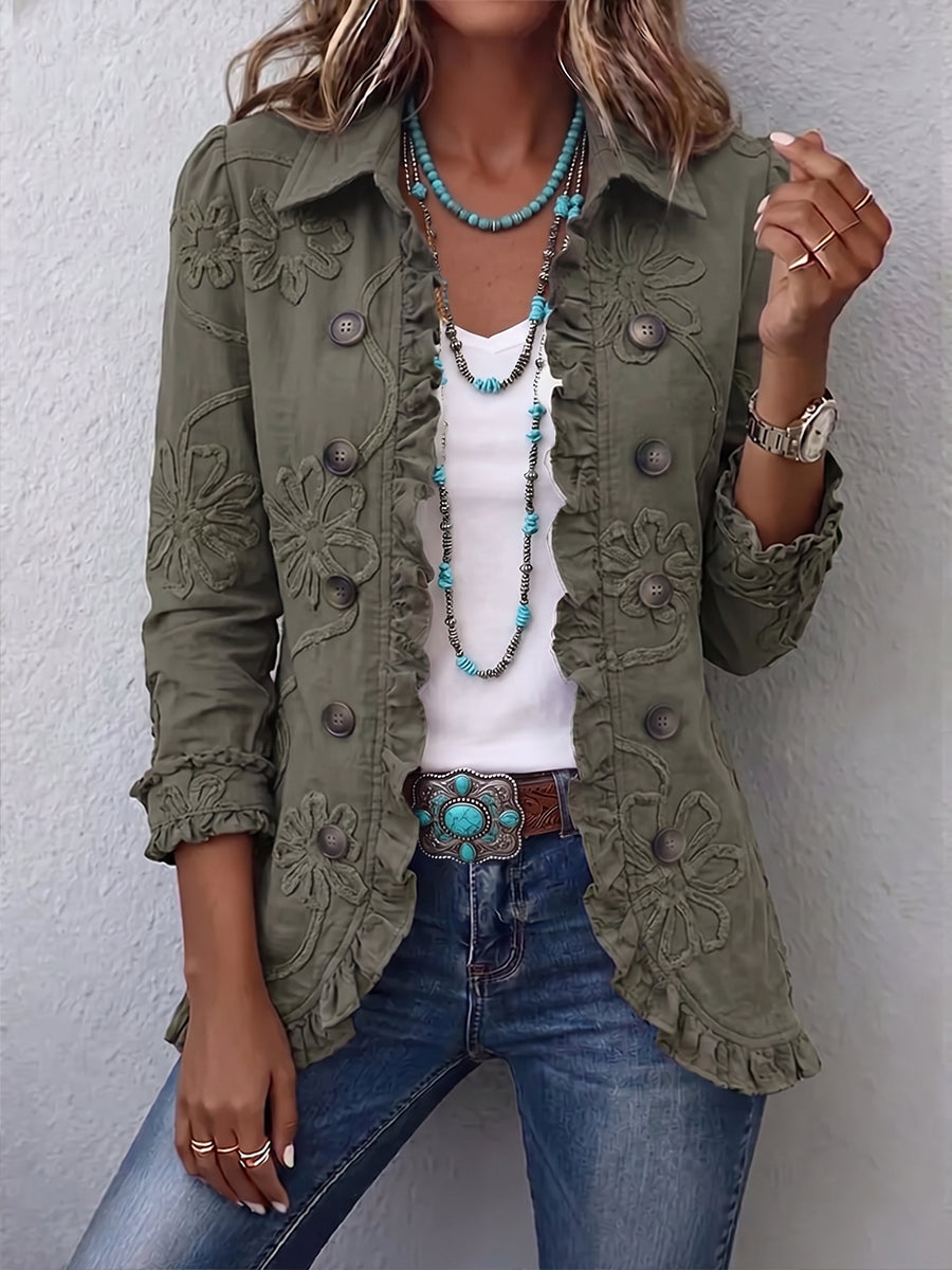 Kimberly™ | Embroidered Floral Ruffle-Trim Jacket