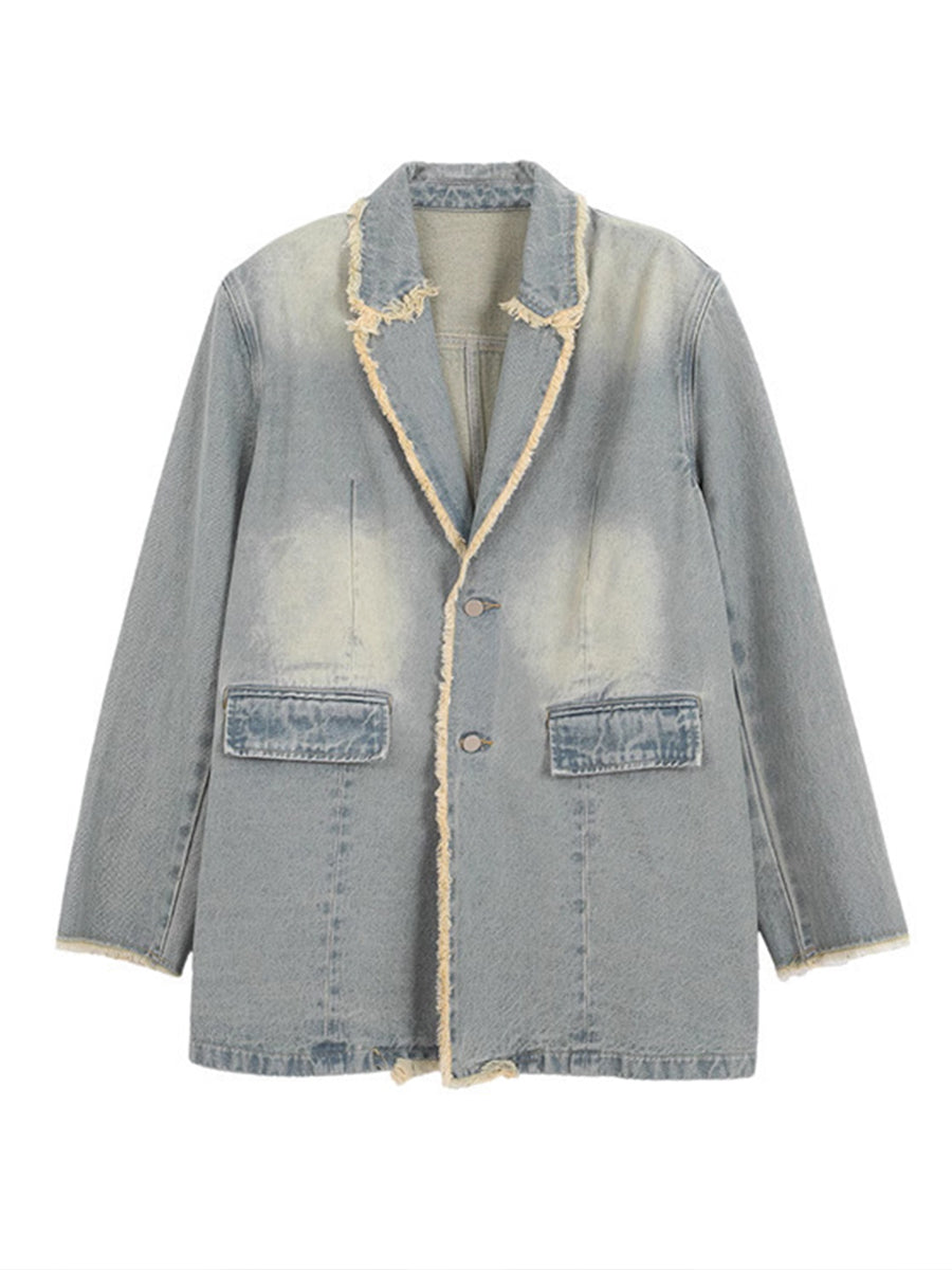Dionne™ | Vintage Washed Denim Raw-Edge Blazer