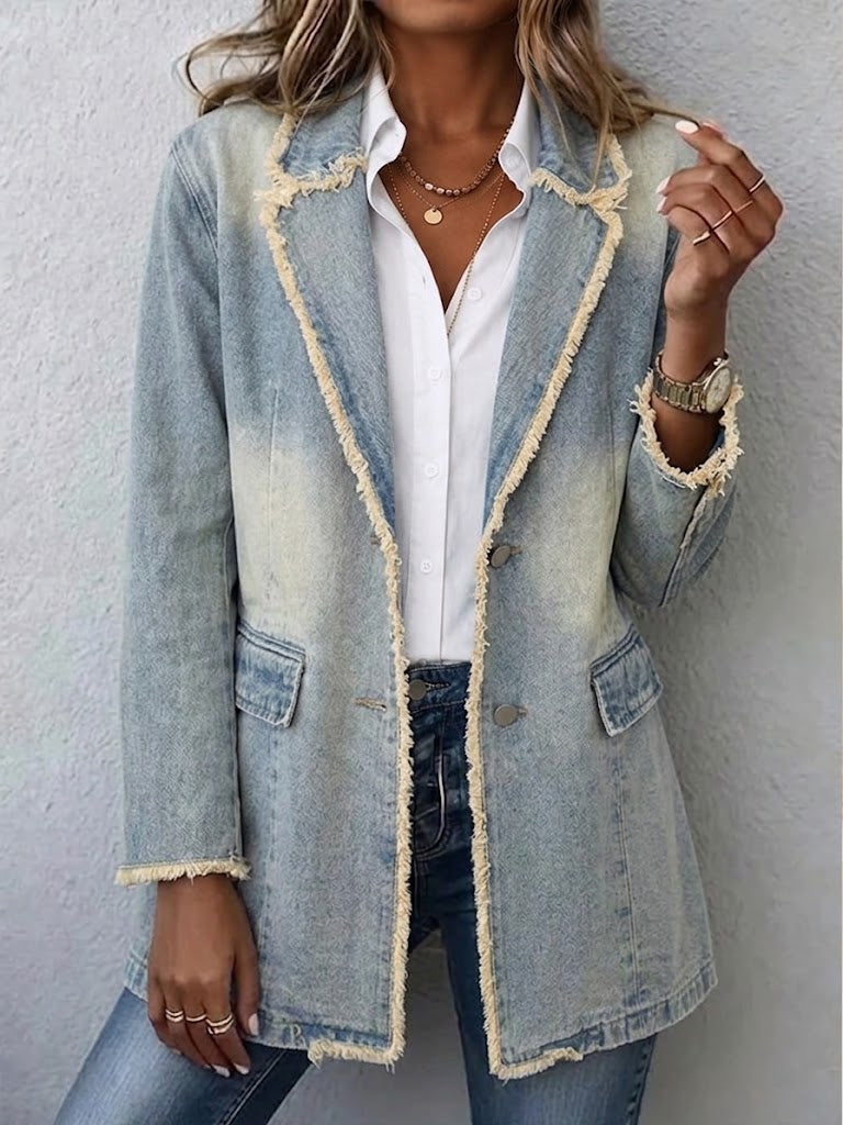 Dionne™ | Vintage Washed Denim Raw-Edge Blazer