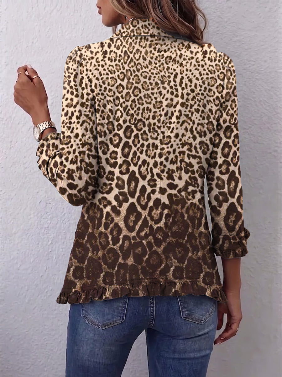 Navara™ | Vintage Leopard Ruffle-Trim Jacket