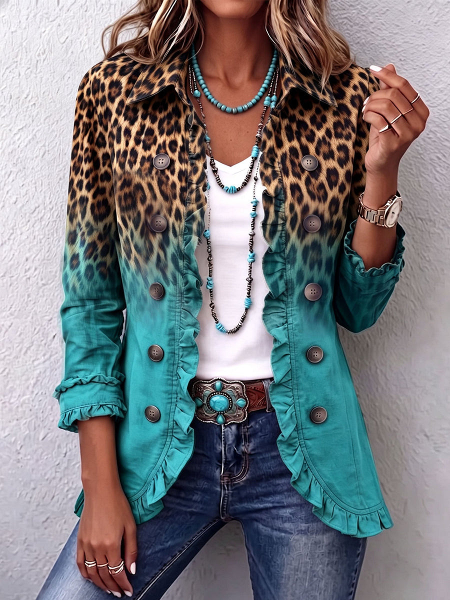 Elspeth™ | Leopard Ombré Ruffle-Trim Jacket