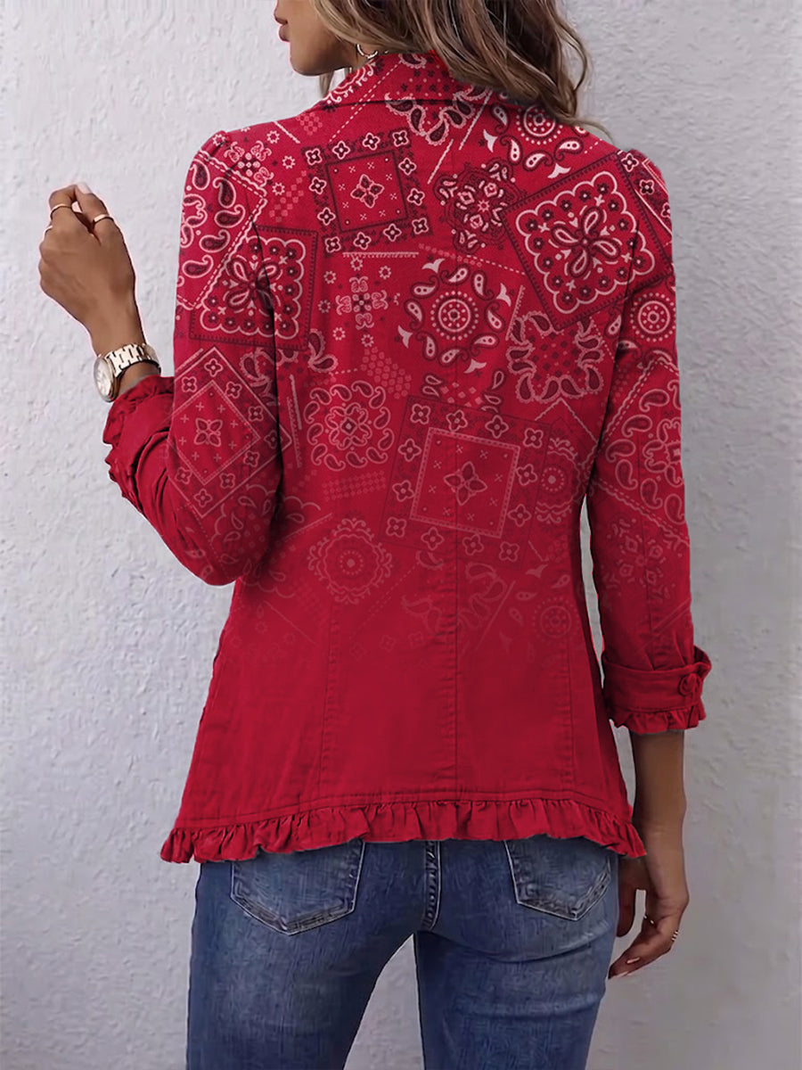 Scarlett™ | Bohemian Paisley Ruffle-Trim Jacket