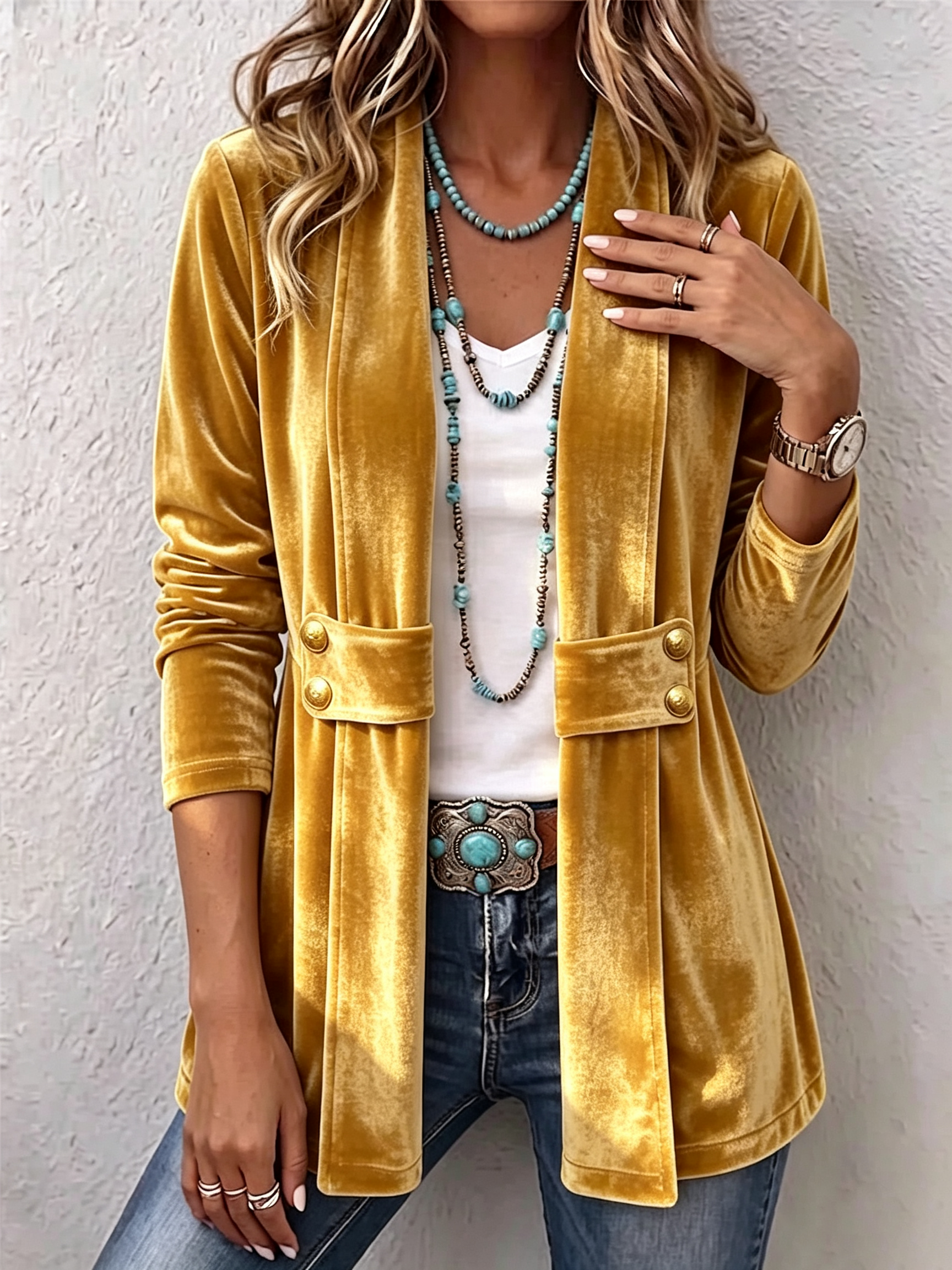 Carmella™ | Vintage Velvet Open-Front Longline Jacket