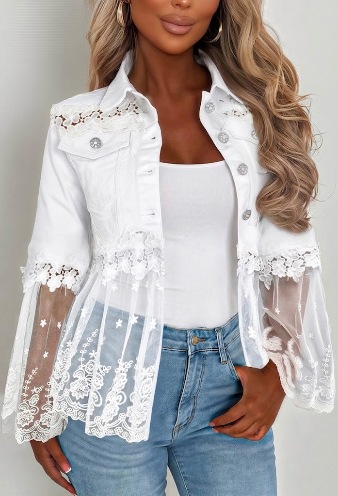 Sunnelace™ | Romantic Lace-Panel Denim Jacket
