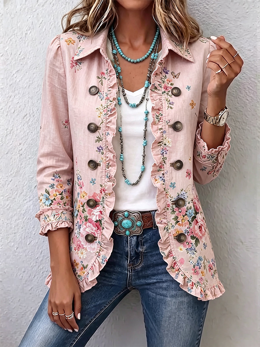 Bettany™ | Romantic Floral Ruffle-Trim Jacket