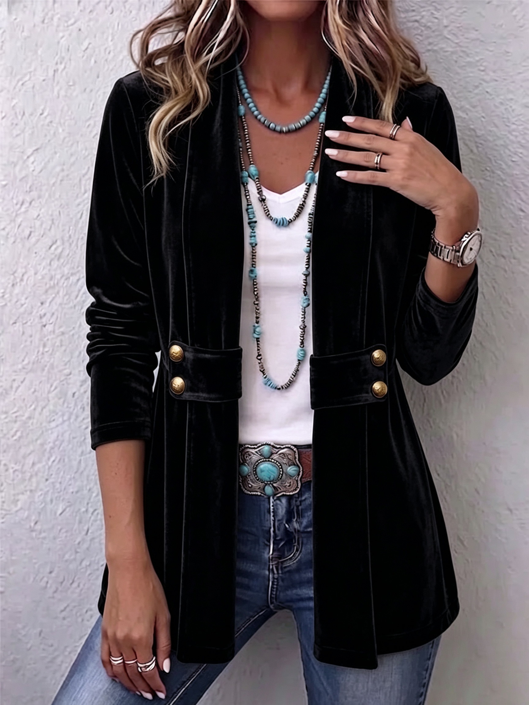 Carmella™ | Vintage Velvet Open-Front Longline Jacket