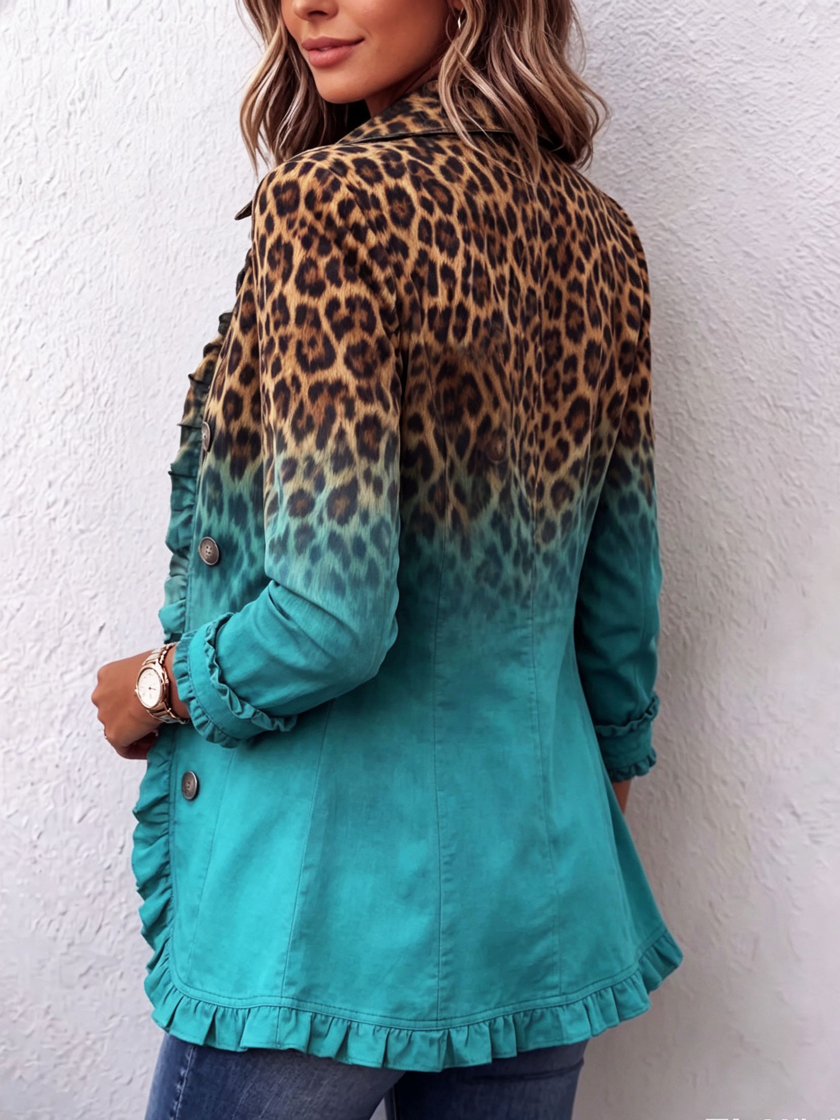 Elspeth™ | Leopard Ombré Ruffle-Trim Jacket