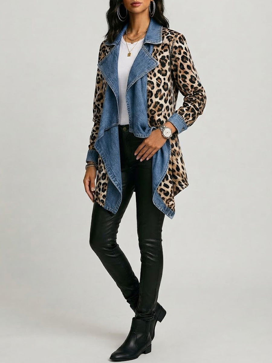 Sherilyn™ | Leopard Print & Denim Open-Front Jacket