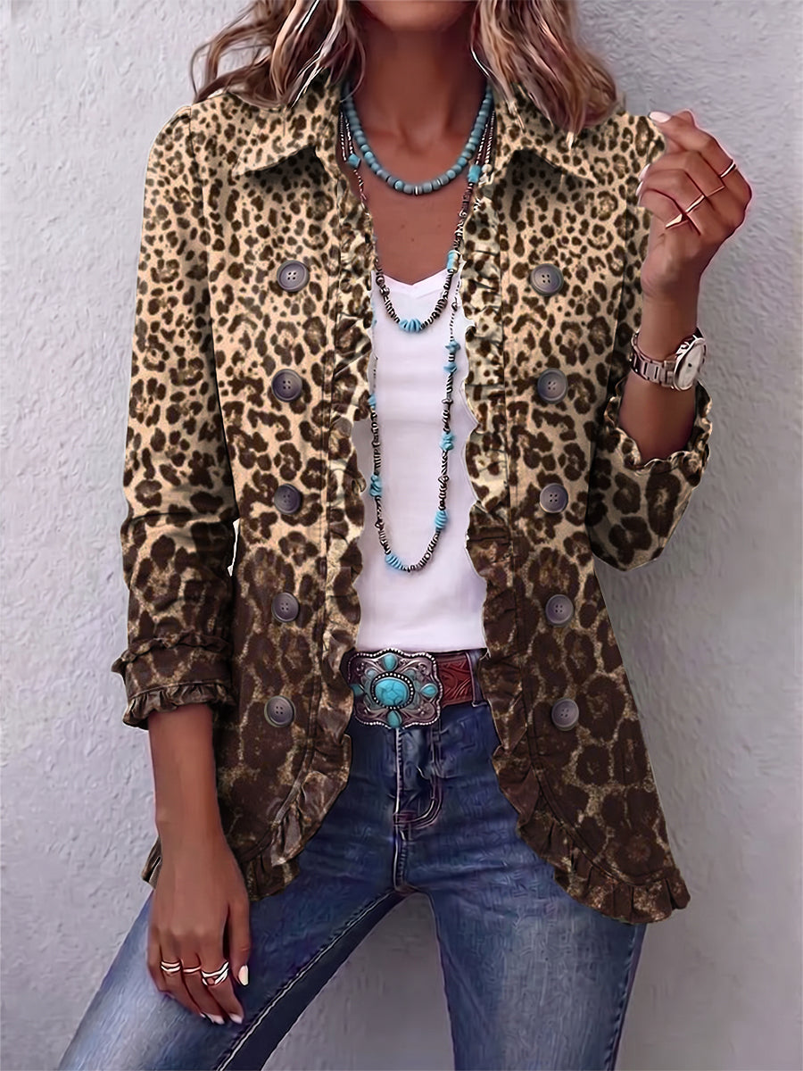 Navara™ | Vintage Leopard Ruffle-Trim Jacket