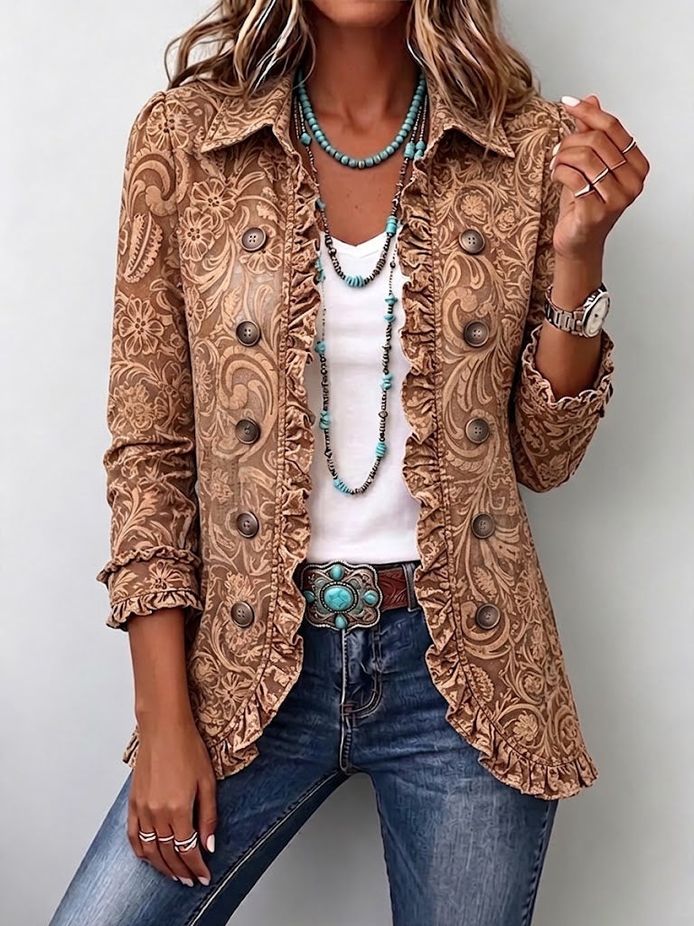 Vyclara™ | Vintage Embroidered Bohemian Ruffle Jacket