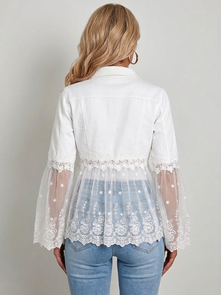 Sunnelace™ | Romantic Lace-Panel Denim Jacket