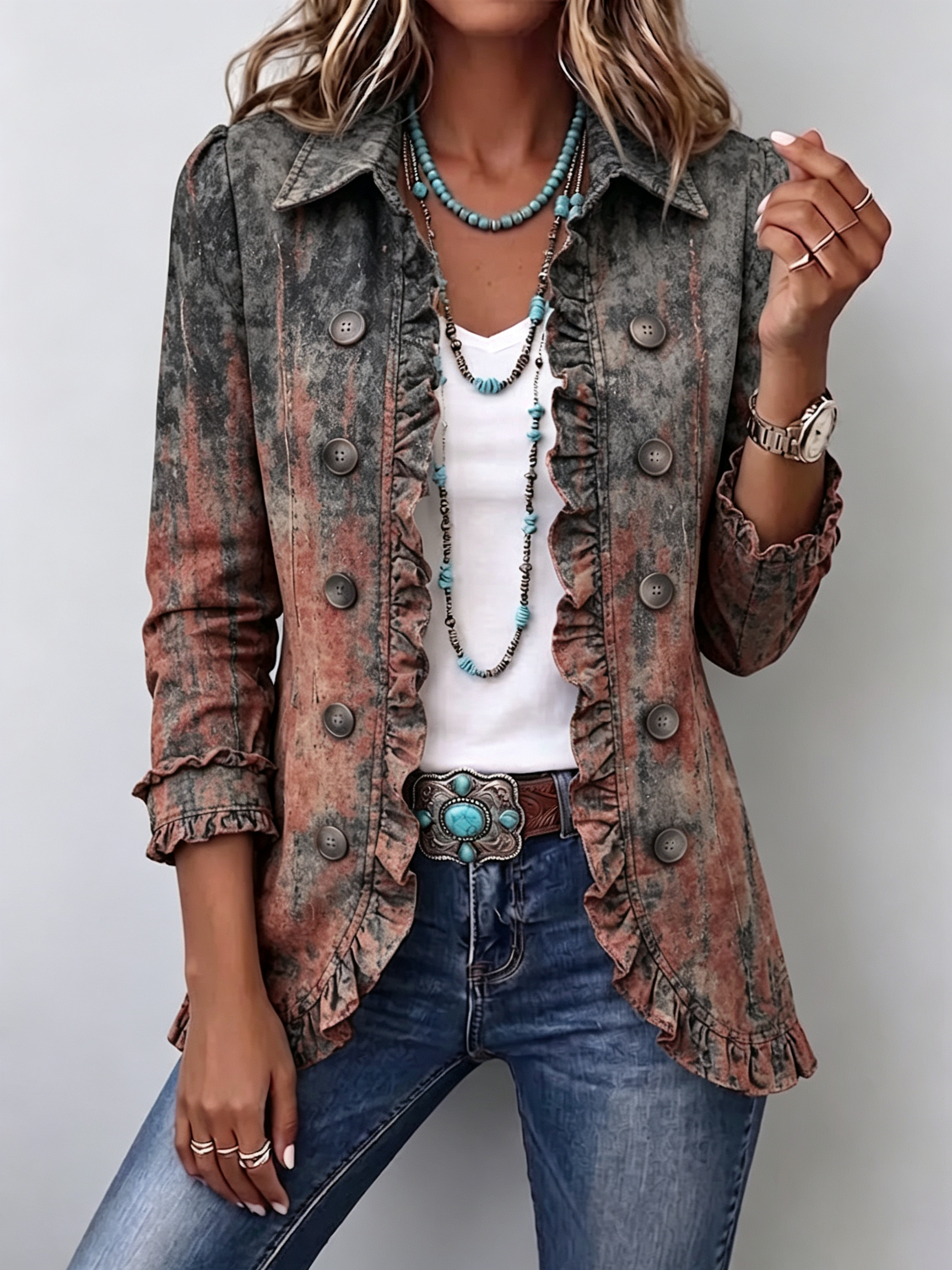 Bristow™ | Vintage Ombré Ruffle-Trim Jacket