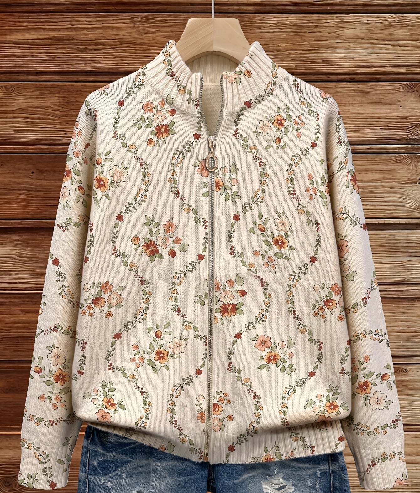 Darcie™ | Delicate Floral Vine Zip-Up Cardigan