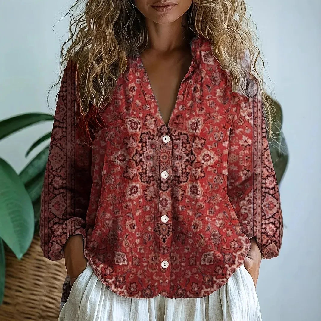 Patricia™ | Embroidered Botanical Relaxed V-Neck Blouse
