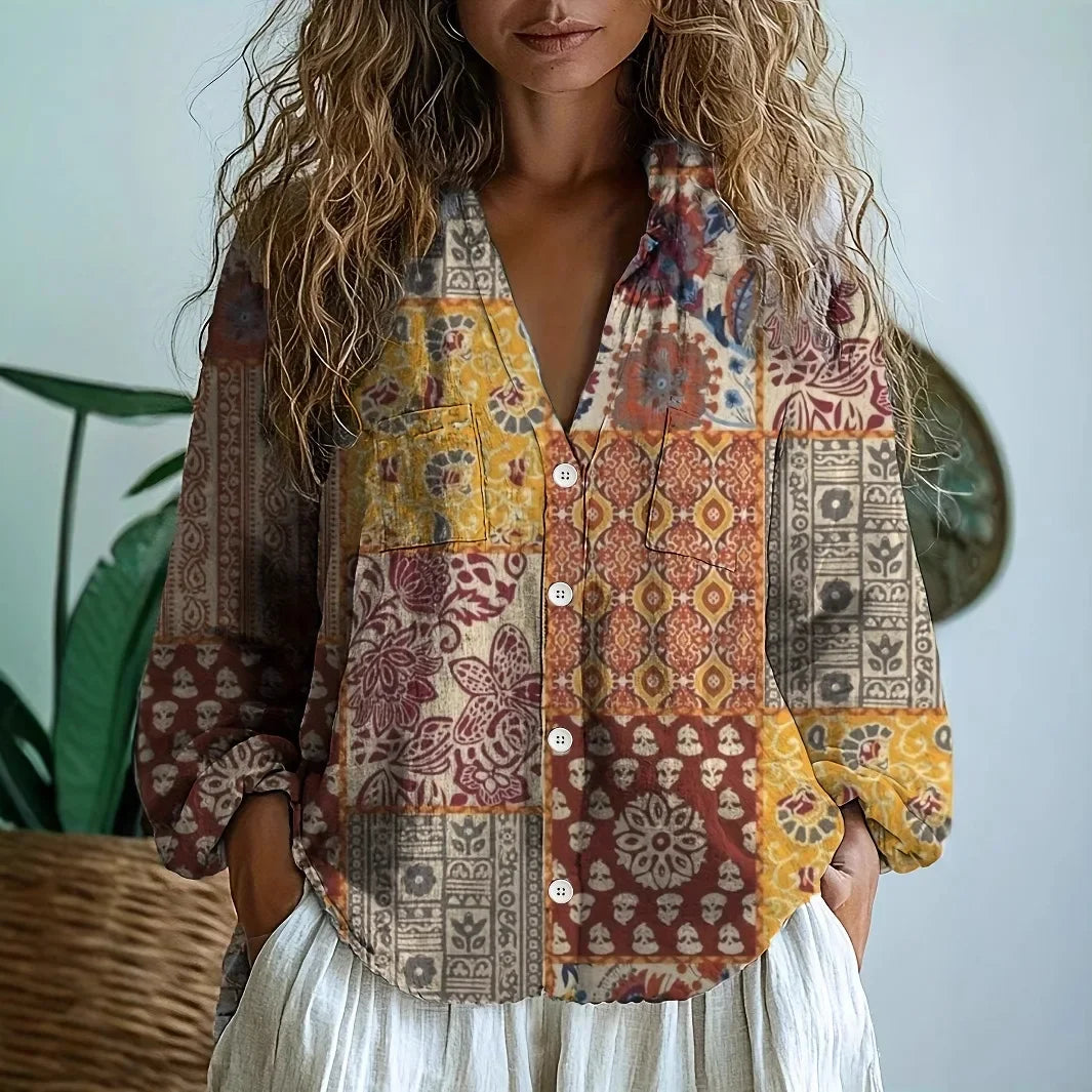 Patricia™ | Embroidered Botanical Relaxed V-Neck Blouse