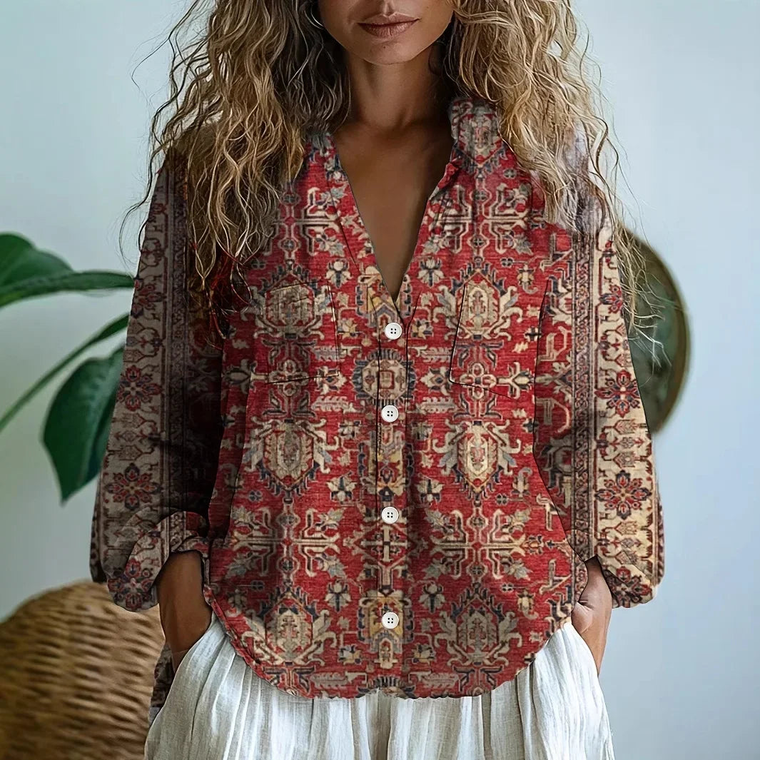 Patricia™ | Embroidered Botanical Relaxed V-Neck Blouse