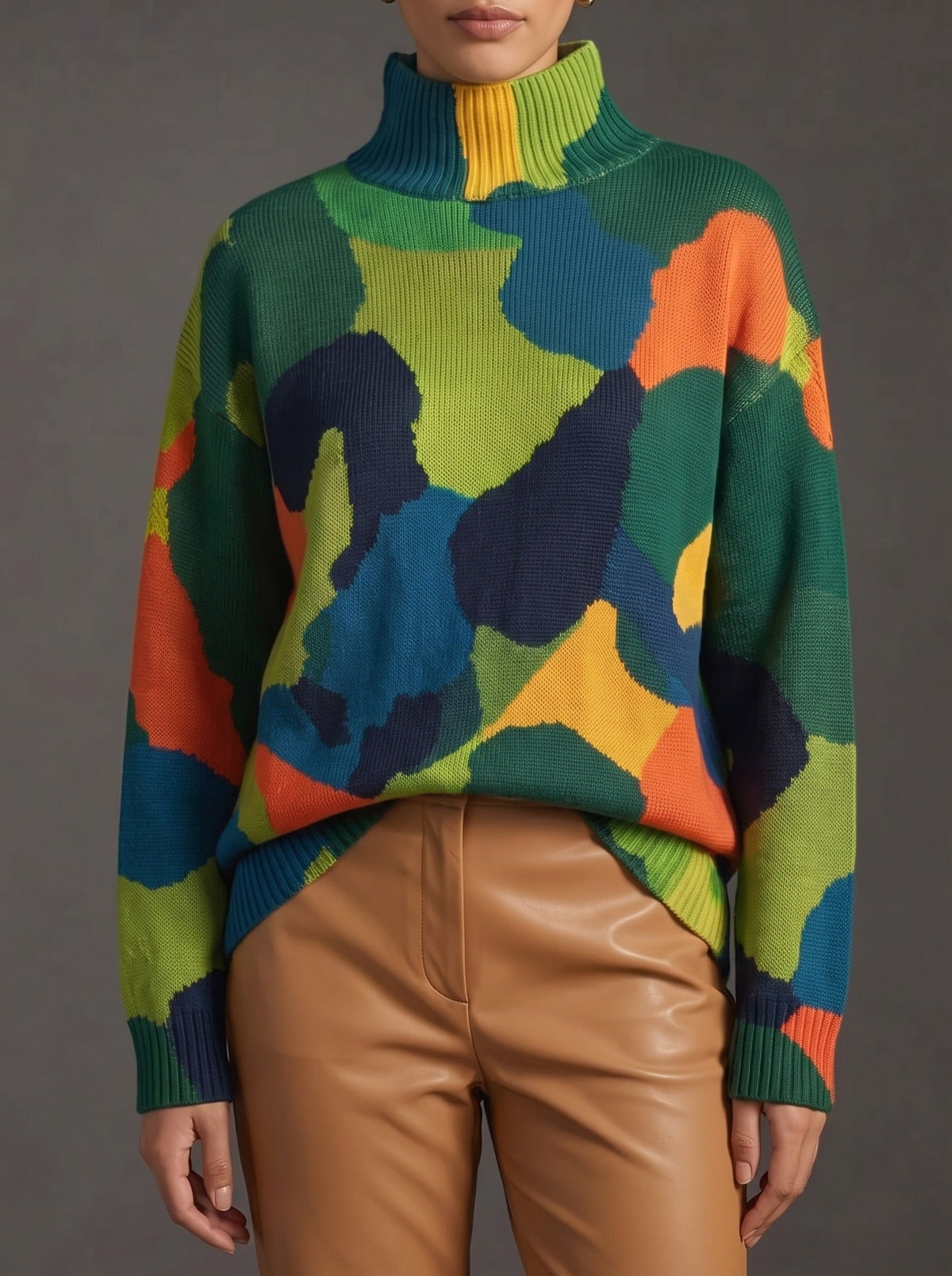 Ardelle™ | Abstract Color-Block Turtleneck Sweater