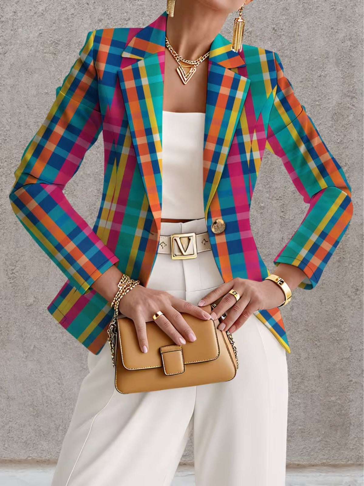 Calista™ | Rainbow Plaid Tailored Blazer