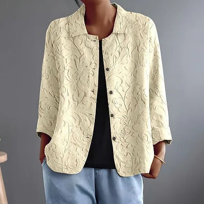 Delphinette™ | Textured Floral Elegant Button-Front Blouse