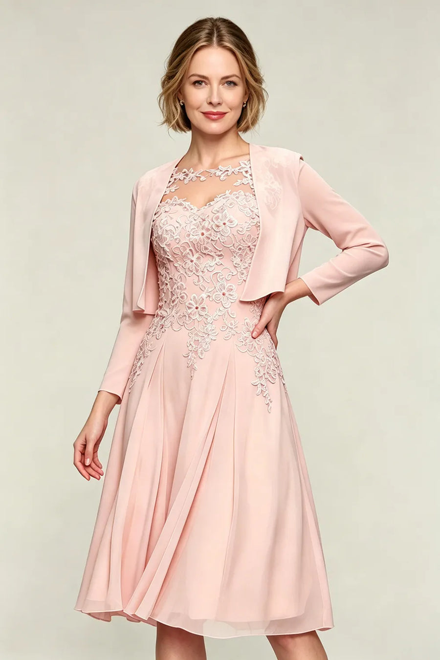 Lorraine™ | Lace Appliqué Chiffon Dress with Jacket