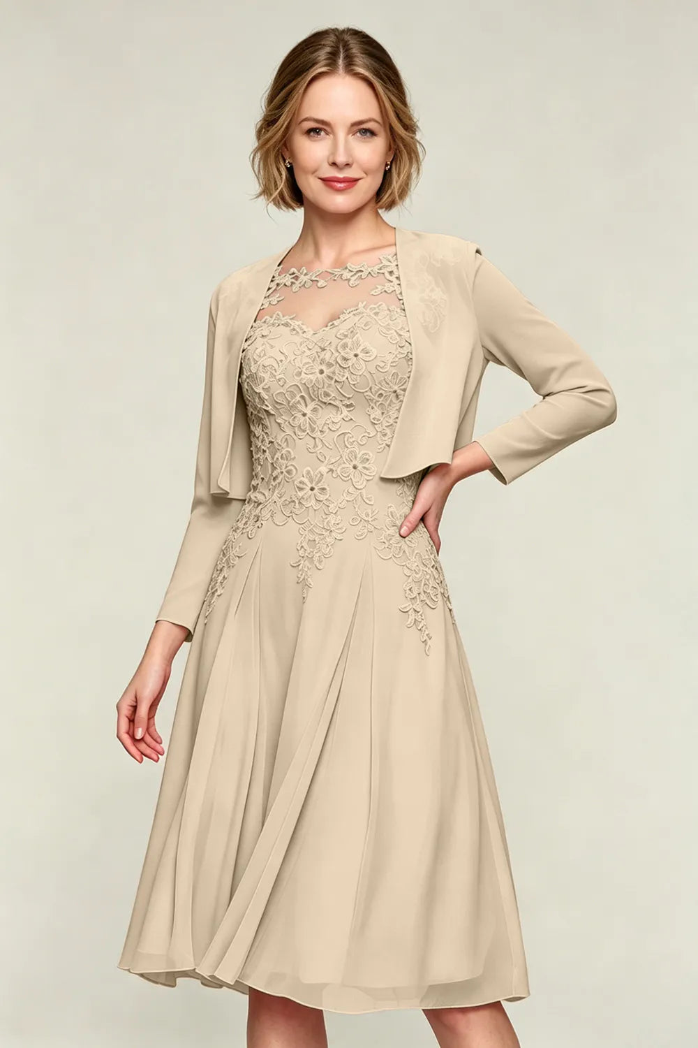 Lorraine™ | Lace Appliqué Chiffon Dress with Jacket