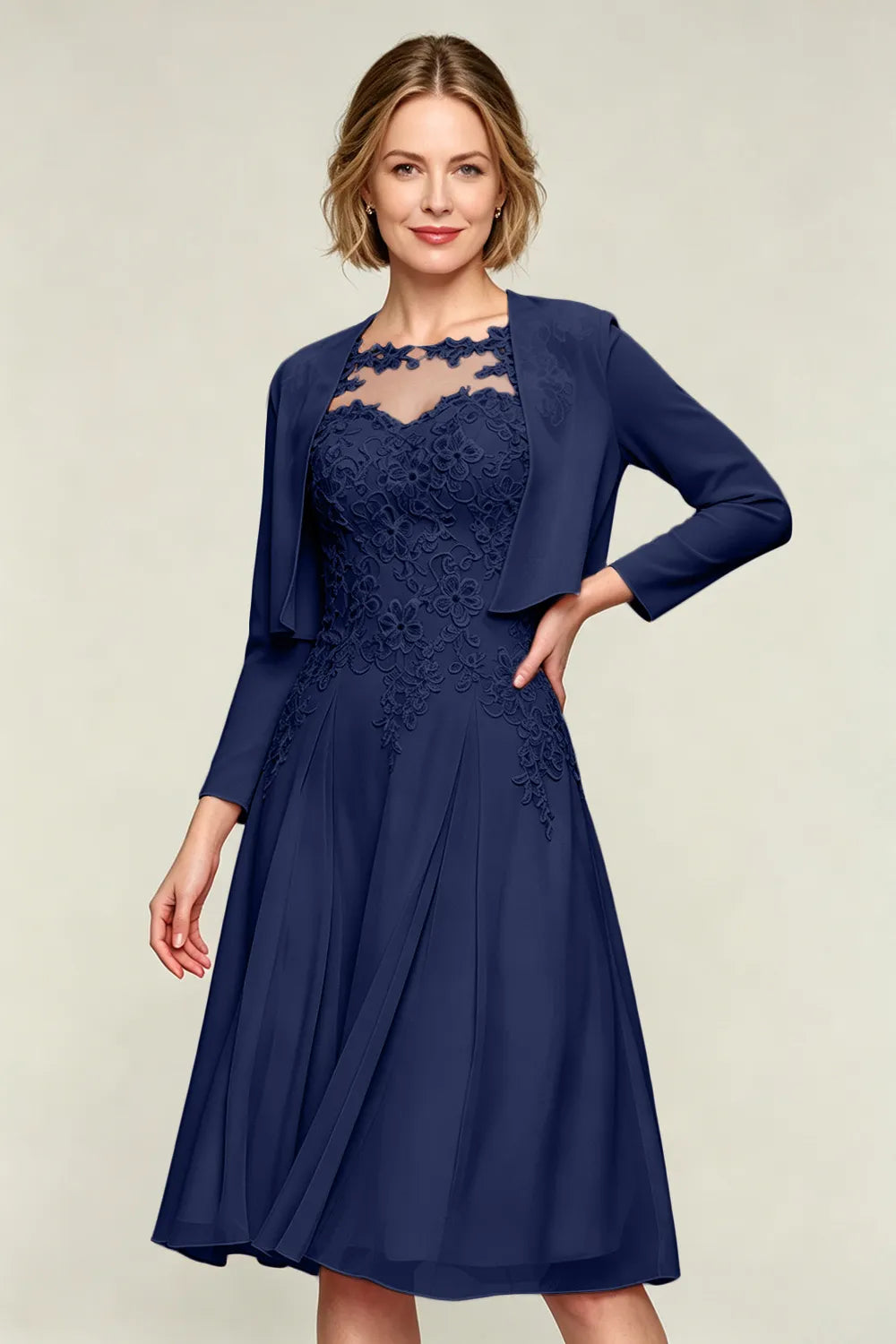 Lorraine™ | Lace Appliqué Chiffon Dress with Jacket