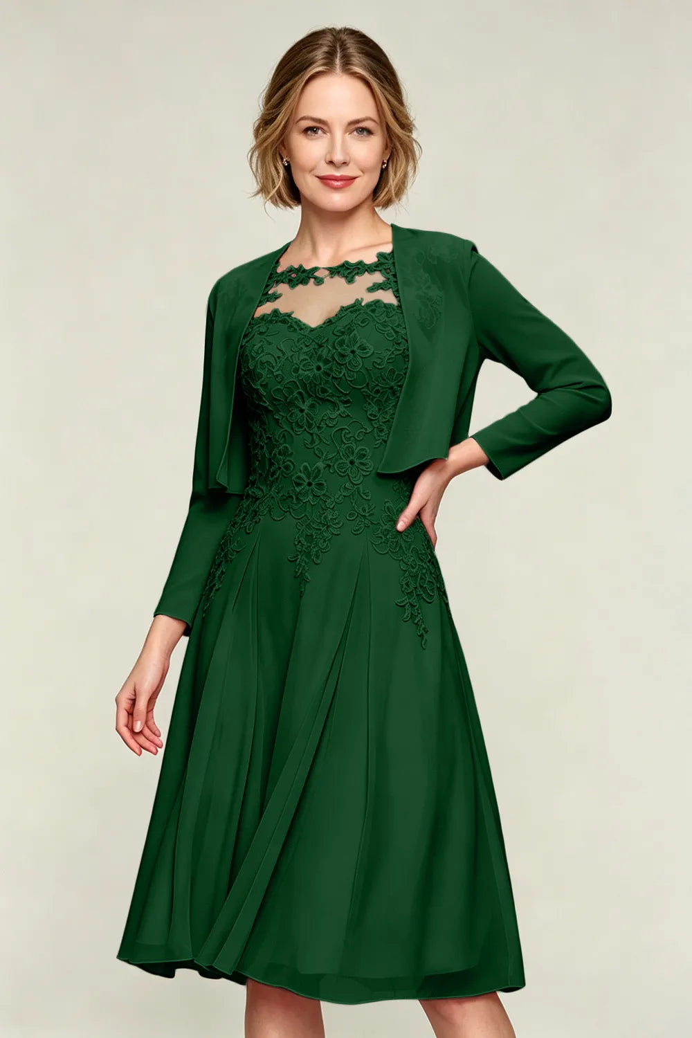 Lorraine™ | Lace Appliqué Chiffon Dress with Jacket