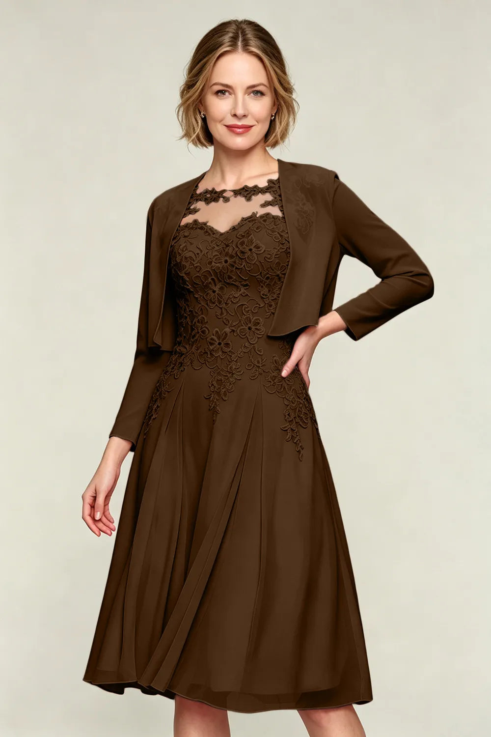Lorraine™ | Lace Appliqué Chiffon Dress with Jacket