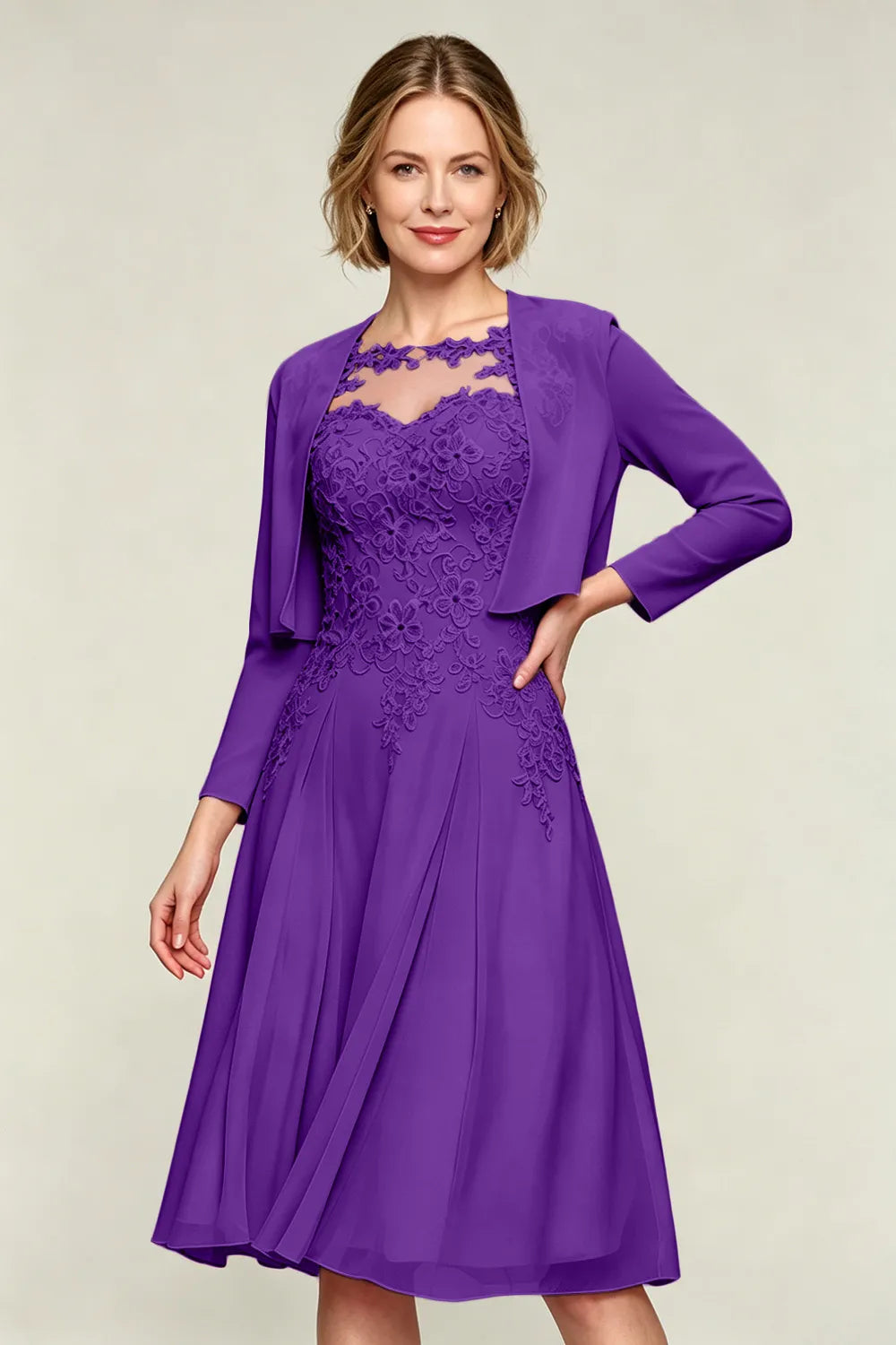 Lorraine™ | Lace Appliqué Chiffon Dress with Jacket