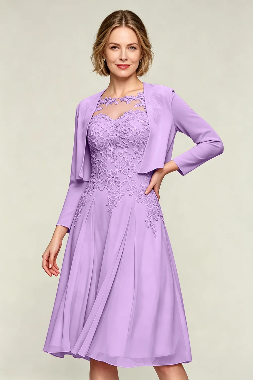 Lorraine™ | Lace Appliqué Chiffon Dress with Jacket