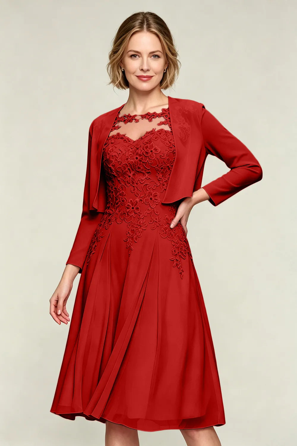 Lorraine™ | Lace Appliqué Chiffon Dress with Jacket