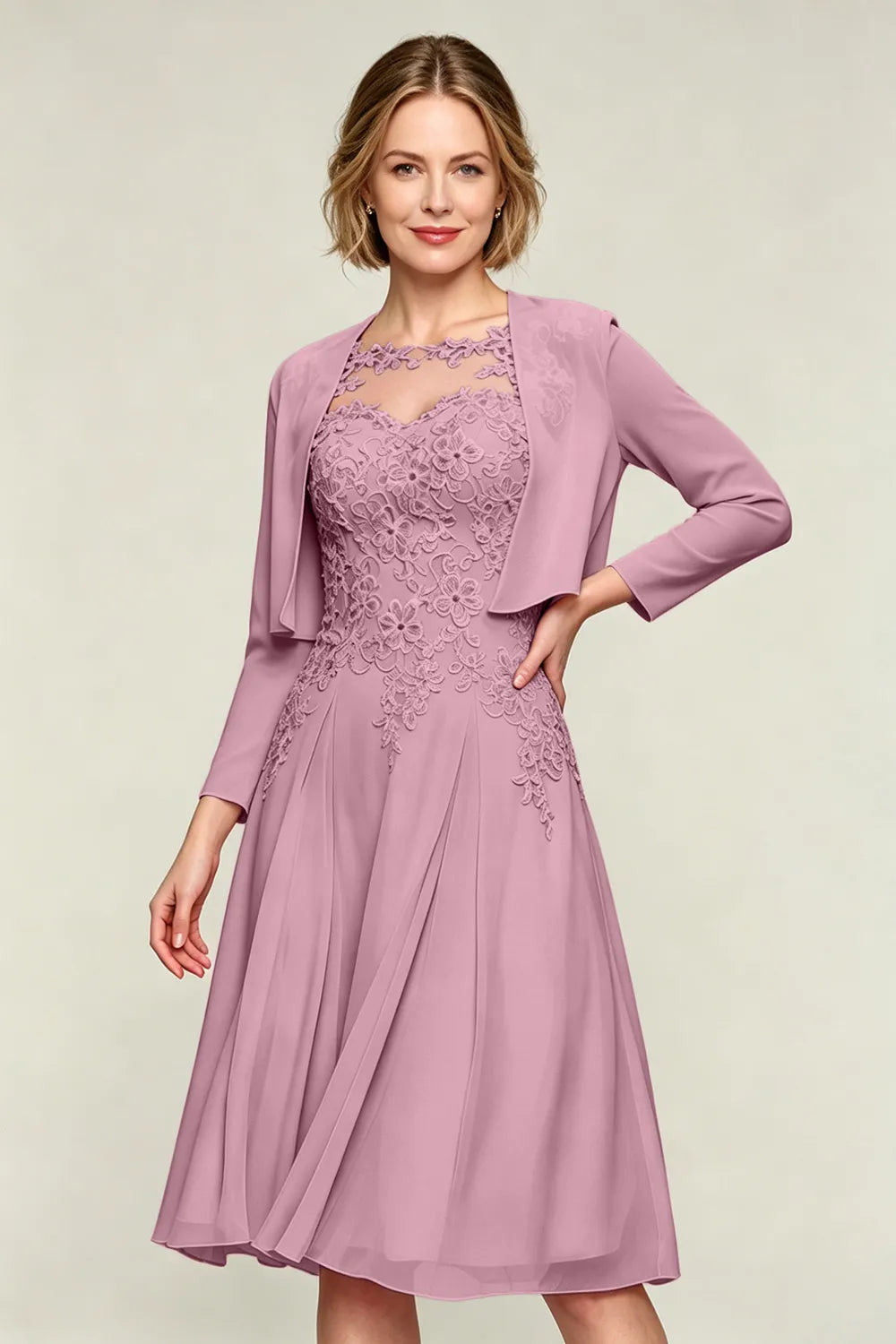 Lorraine™ | Lace Appliqué Chiffon Dress with Jacket