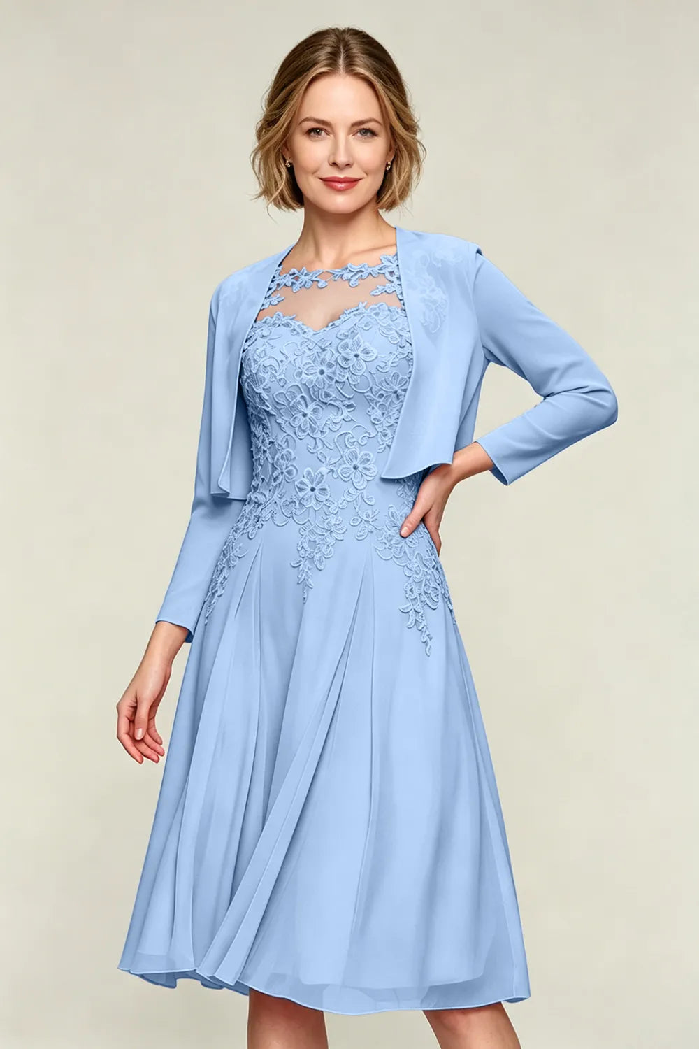 Lorraine™ | Lace Appliqué Chiffon Dress with Jacket
