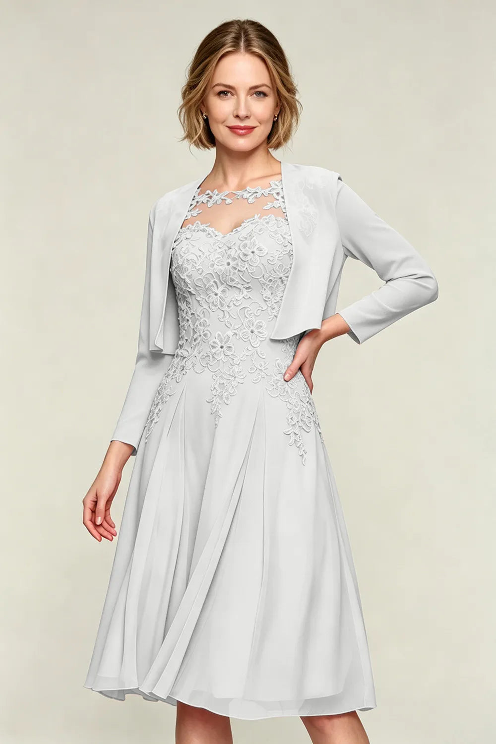 Lorraine™ | Lace Appliqué Chiffon Dress with Jacket