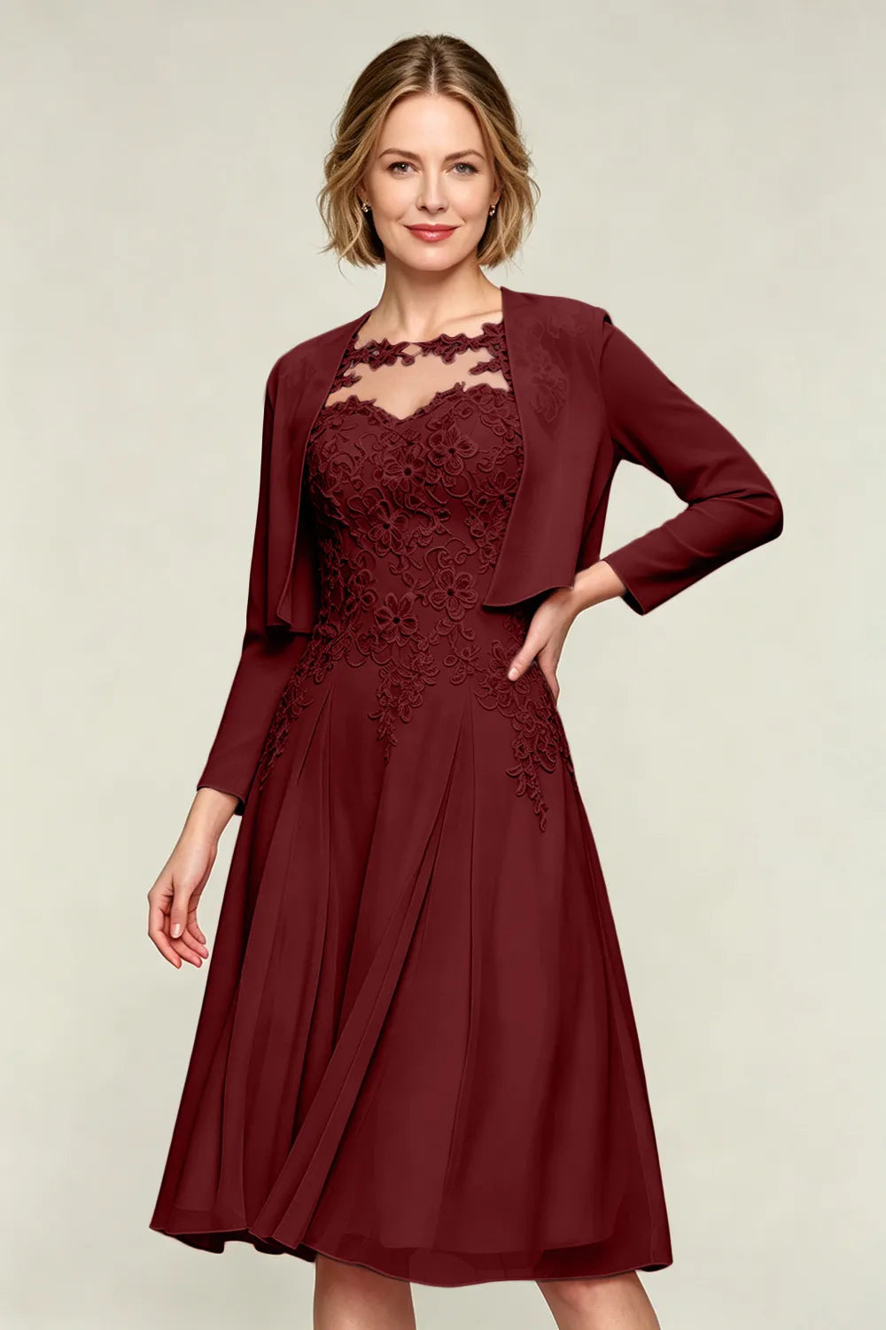 Lorraine™ | Lace Appliqué Chiffon Dress with Jacket