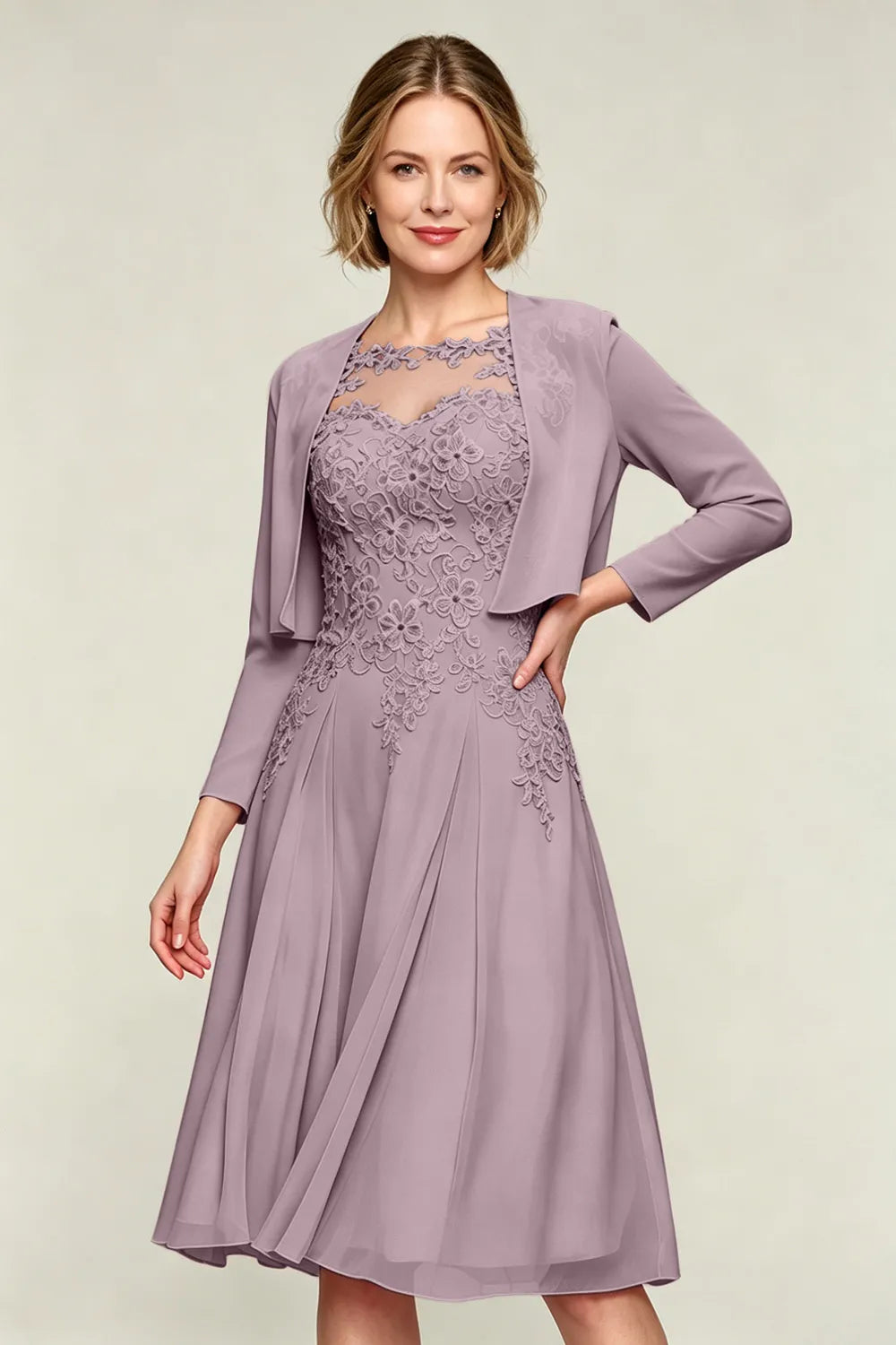 Lorraine™ | Lace Appliqué Chiffon Dress with Jacket