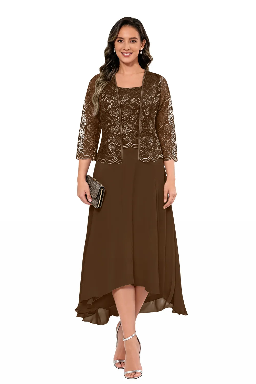 Élise™ | Lace Chiffon Midi Dress with Jacket