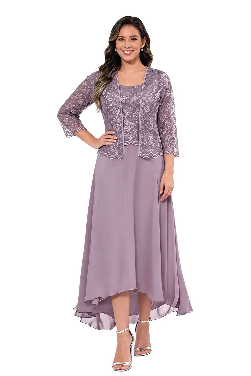 Élise™ | Lace Chiffon Midi Dress with Jacket