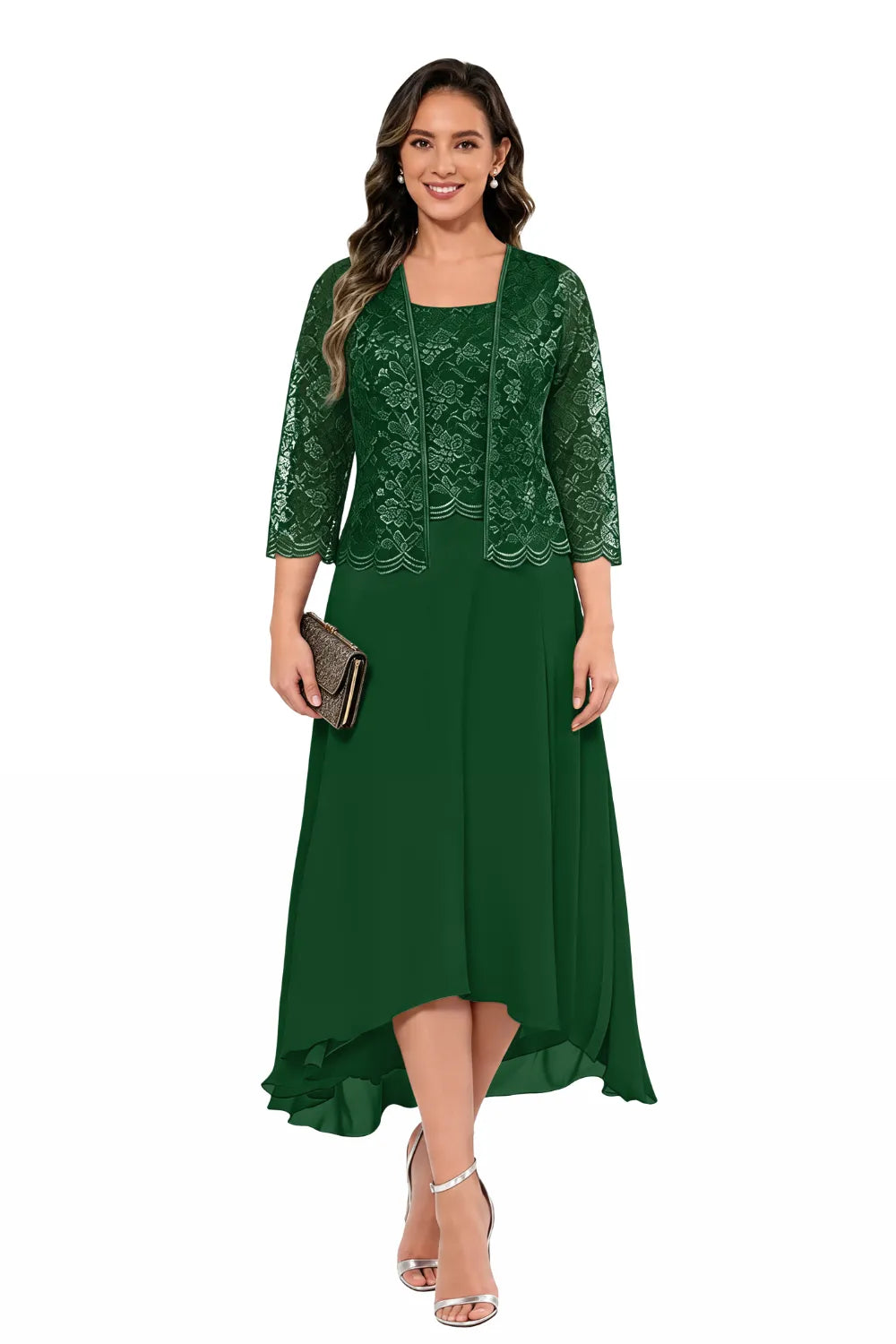 Élise™ | Lace Chiffon Midi Dress with Jacket