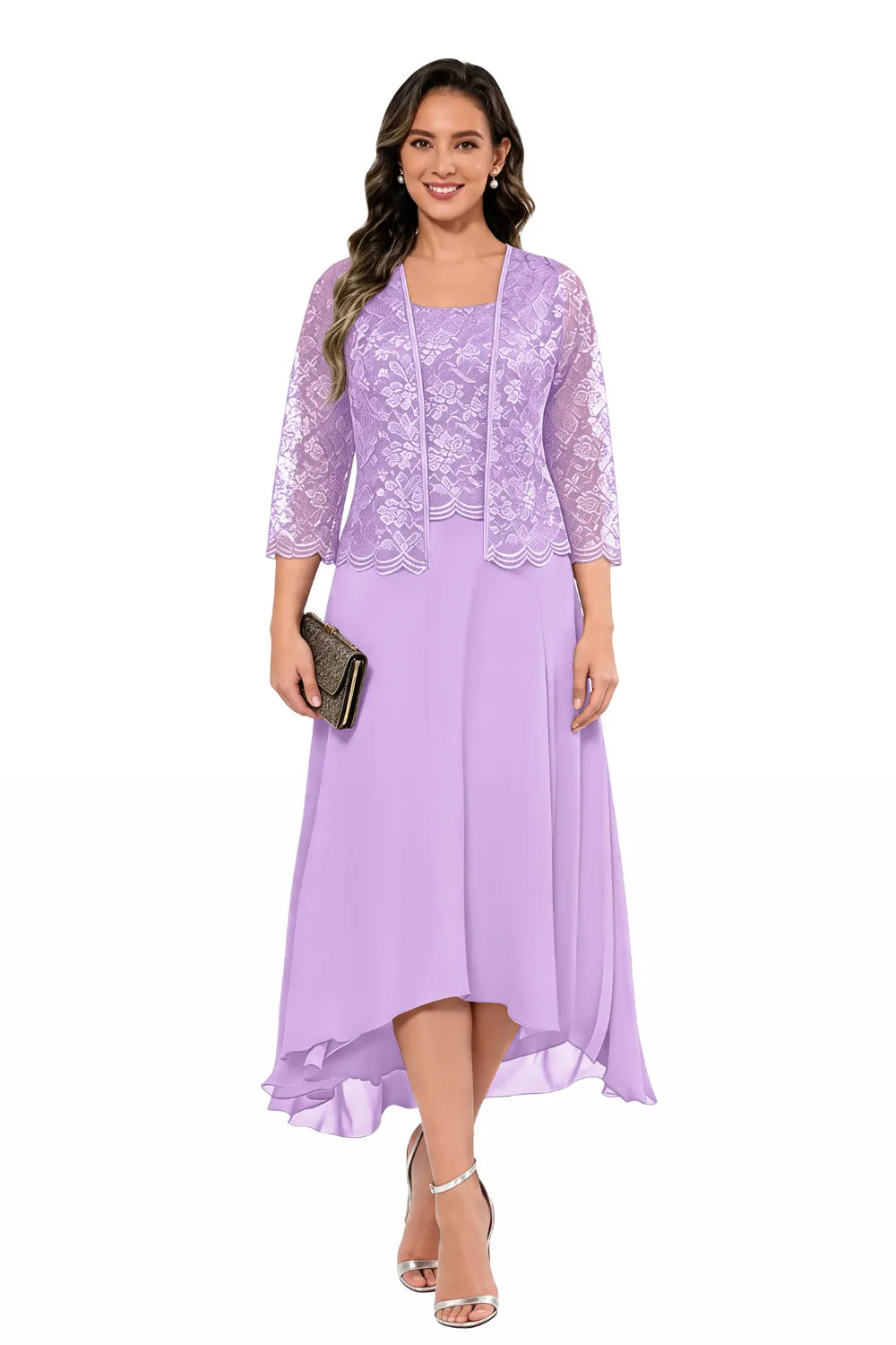 Élise™ | Lace Chiffon Midi Dress with Jacket