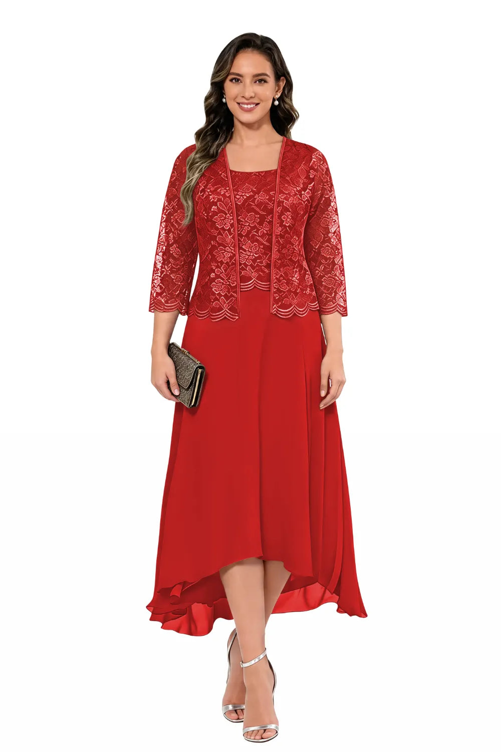 Élise™ | Lace Chiffon Midi Dress with Jacket
