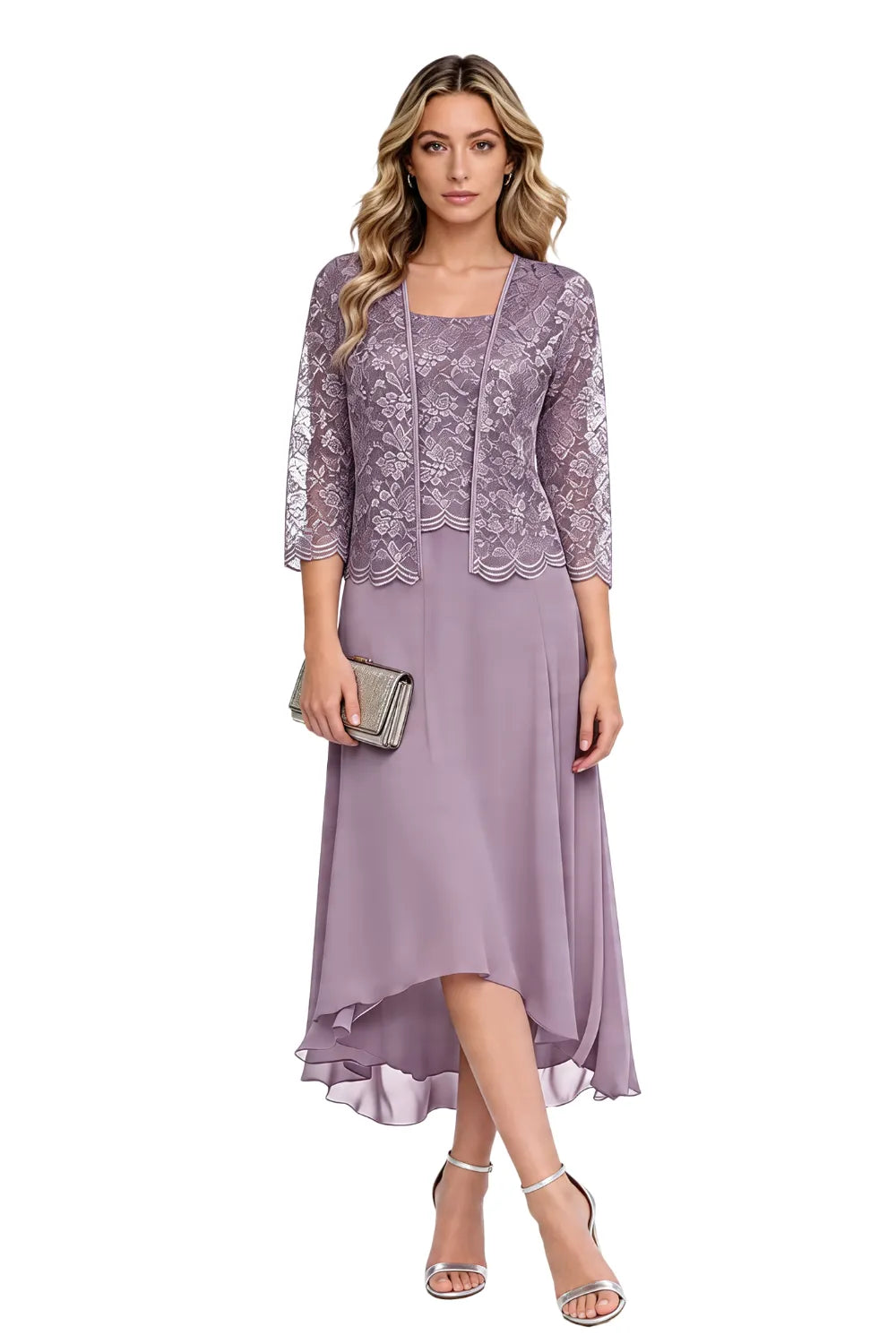 Élise™ | Lace Chiffon Midi Dress with Jacket