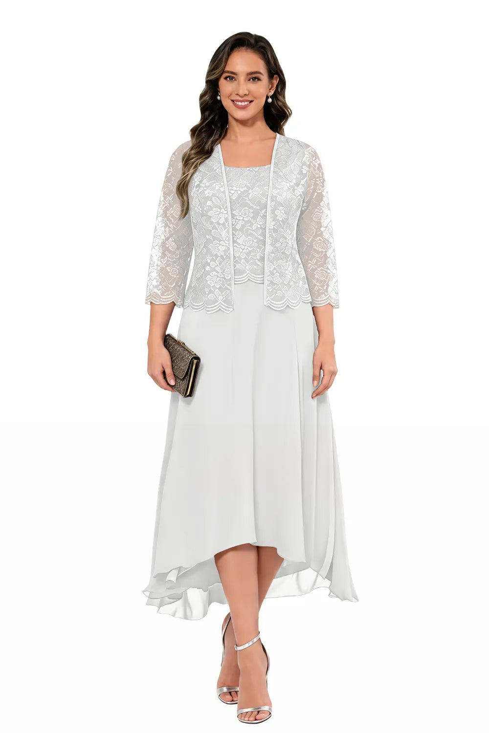 Élise™ | Lace Chiffon Midi Dress with Jacket