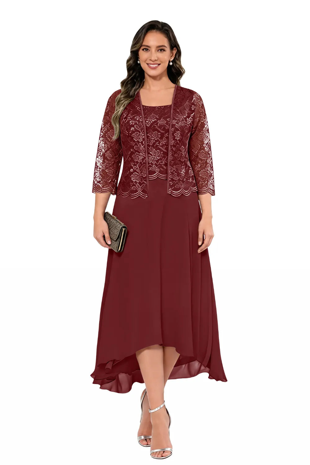 Élise™ | Lace Chiffon Midi Dress with Jacket
